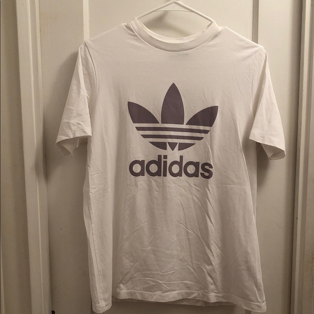 adidas White T-Shirt with Light Purple Trefoil Logo